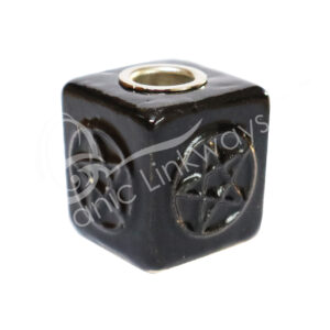 Black Ceramic Mini Candle Holder Cube with Pentacle