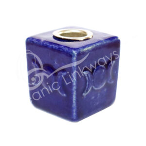 Triple Moon Blue Ceramic Mini Candle Holder Cube 1.2" X 1"