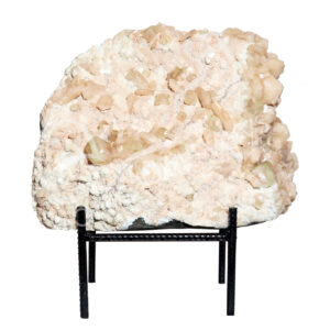 (CLOSE OUT) SPECIMEN - APOPHYLLITE & STILBITE, MIXED COLORS ON METAL STAND 13 X 15"