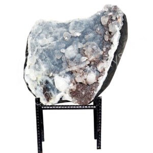 (CLOSE OUT) SPECIMEN - APOPHYLLITE & STILBITE, MIXED COLORS ON METAL STAND 13 X 11"