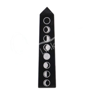 Black Soapstone Obelisk with Engraved Moon Phases