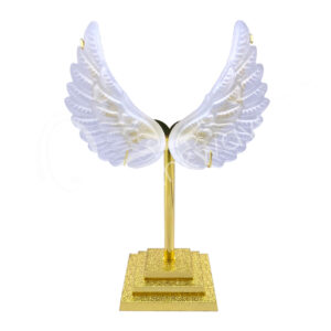 Selenite Angel Wings on Gold Metal Stand
