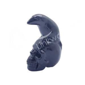 Raven on Skull Black Obsidian Carving