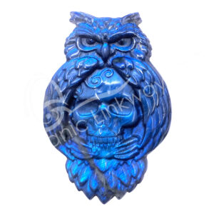 Labradorite Owl with Skull Carving