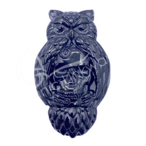 Black Obsidian Owl with Skull Carving