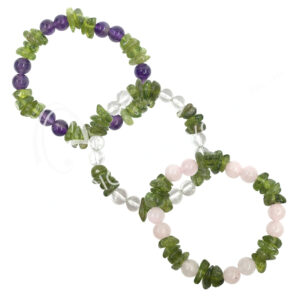 (CLOSE OUT) BRACELET - PERIDOT CHIPS WITH ROSE QUARTZ, AMETHYST, CRYSTAL QUARTZ (PK 3)