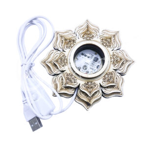 Engraved Lotus Wood Light Base Led USB White Light