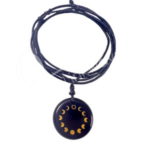 NECKLACE - MOON PHASES OBSIDIAN, BLACK ROUND ENGRAVED 9-16.5"L