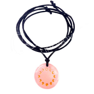 NECKLACE - MOON PHASES ROSE QUARTZ ROUND ENGRAVED 9-16.5"L