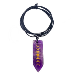 NECKLACE - MOON PHASES AMETHYST FLAT POINT ENGRAVED 10-17.5"L