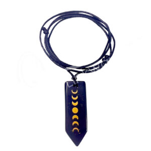 NECKLACE - MOON PHASES OBSIDIAN, BLACK FLAT POINT ENGRAVED 10-17.5"L