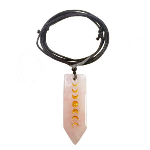 NECKLACE - MOON PHASES ROSE QUARTZ FLAT POINT ENGRAVED 10-17.5"L