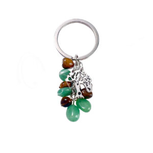 Tiger Eye & Green Aventurine Keychain with Tree of Life