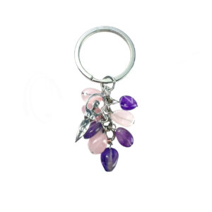Rose Quartz & Amethyst Keychain with Goddess Charm
