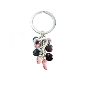 Rhodonite & Garnet Nuggets Keychain with Heart Charm