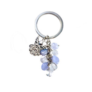 Blue Lace Agate & Crystal Quartz Nuggets Keychain with Angel Charm