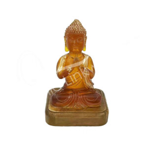 AMBER BUDDHA STATUE WITH LED LIGHT 3.90" X 3.55" X 5.90"