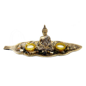 BUDDHA ON LEAF TEALIGHT HOLDER 14.55" X 5.10" X 4.70"