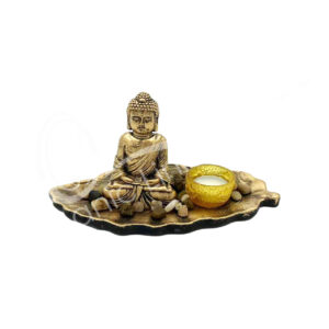 BUDDHA ON LEAF TEALIGHT HOLDER 5.10" X 3.95" X 3.75"