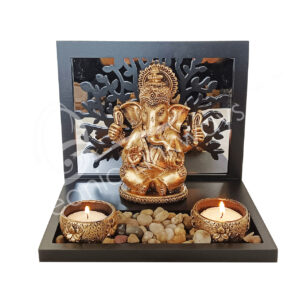 GANESHA WITH TREE OF LIFE TEALIGHT HOLDER 7.85" X 5.90" X 6.30"
