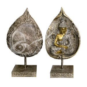 GOLD BUDDHA TOUCHING THE EARTH STANDING LEAF PLAQUE 6.30"L X 12"H