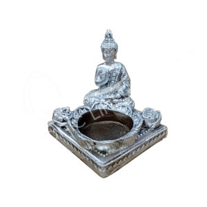 SILVER BUDDHA TEALIGHT & INCENSE HOLDER 2.75"L X 3.05"H
