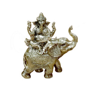 GOLD GANESHA ON ELEPHANT STATUE 4.75"L X 5.5"H