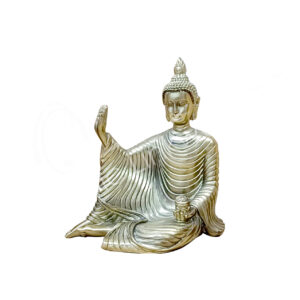 BRONZE BUDDHA, HOLDING LOTUS STATUE 4.25"L X 4.65"H