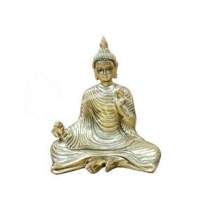 BRONZE BUDDHA HOLDING LOTUS STATUE 4.30"L X 4.65"H