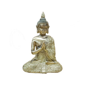 GOLD ANTIQUE BUDDHA IN PRAYER STATUE 4.35"L X 6.30"H