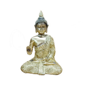 GOLD ANTIQUE BUDDHA NO FEAR STATUE 4.30"L X 6.30"H