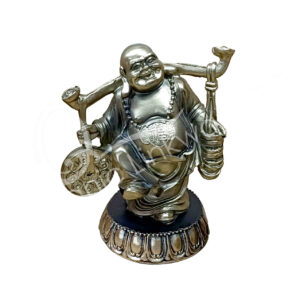 GOLD HAPPY BUDDHA CARRYING COINS STATUE 5.25"L X 6.30"H