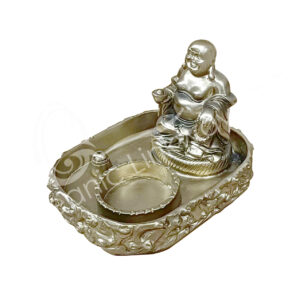 GOLD HAPPY BUDDHA TEALIGHT & INCENSE HOLDER 4.50"L X 3.15"H