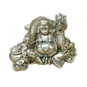 GOLD HAPPY BUDDHA WITH DRAGON STATUE 4"L X 2.50"H