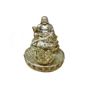GOLD ANTIQUE GANESHA LOTUS INCENSE HOLDER 3.15"L X 3.05"H