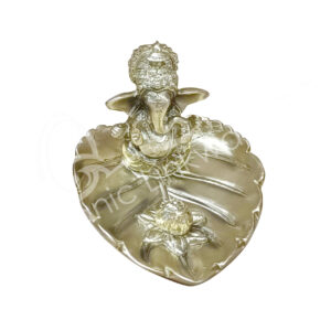 GOLD GANESHA IN LEAF INCENSE HOLDER 4.50"L X 2.80"H