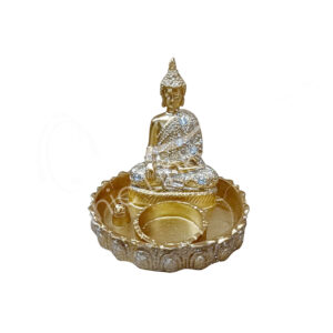GOLD BUDDHA TEALIGHT & INCENSE HOLDER 3.95"L X 3.95"H