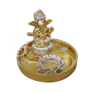 GOLD GANESHA YIN YANG TEALIGHT & INCENSE HOLDER 6.70"L X 5.10"H