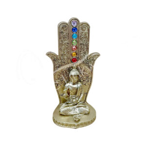 GOLD BUDDHA INCENSE HOLDER CHAKRA HAND 4"L X 7.25"H