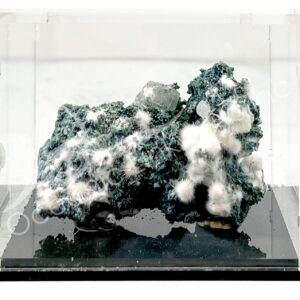 SPECIMEN – OKENITE ON CHALCEDONY IN ACRYLIC BOX 3-4.5"