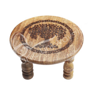 Mango Wood Altar Table with Tree of Life Engraved 6"Dia. X 4"H