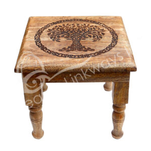 Mango Wood Altar Table with Tree of Life Engraved 9" X 9" X 8"H