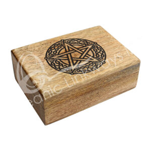 Pentacle Machine Carved Mango Wood Box 5" X 7"