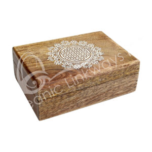 Flower of Life Machine Carved Mango Wood Box 5" X 7"