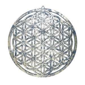 Flower of Life Carved Wall Plaque Gold & Green 13.5"