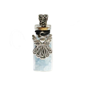 Aquamarine Chips Stones in Bottle with Angel Charm Necklace