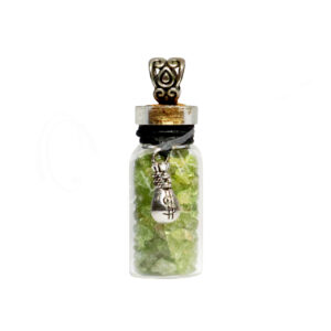 Peridot Chips Stones in Bottle with Money Bag Necklace