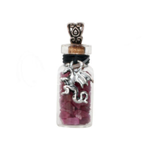 Ruby Chips Stones in Bottle with Dragon Charm Necklace
