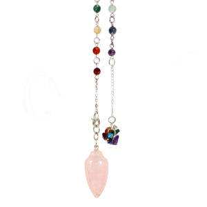 PENDULUM - TEARDROP ROSE QUARTZ CHAKRA CHAIN 10"L