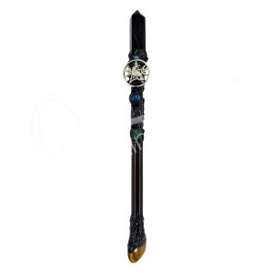 Healing Wand Black Obsidian Point with Crow 10-10.5"